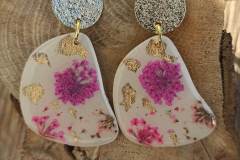 boucles d'oreilles fleurs séchées rose- Pink